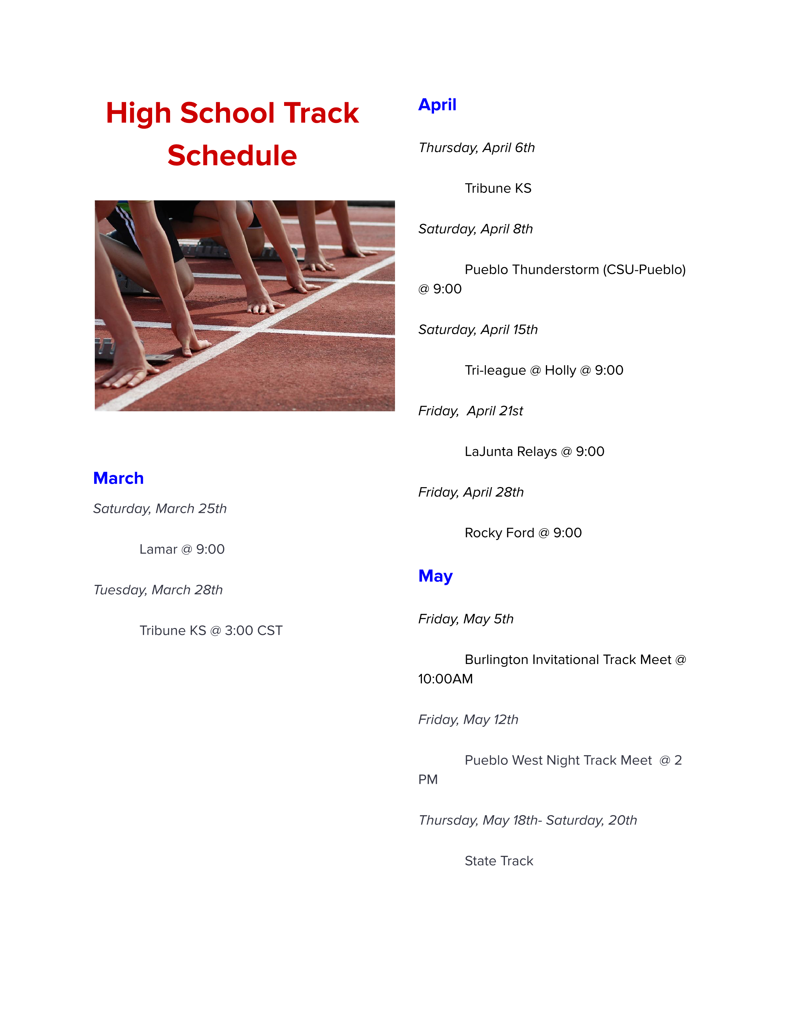2023 Longhorn Track Schedule