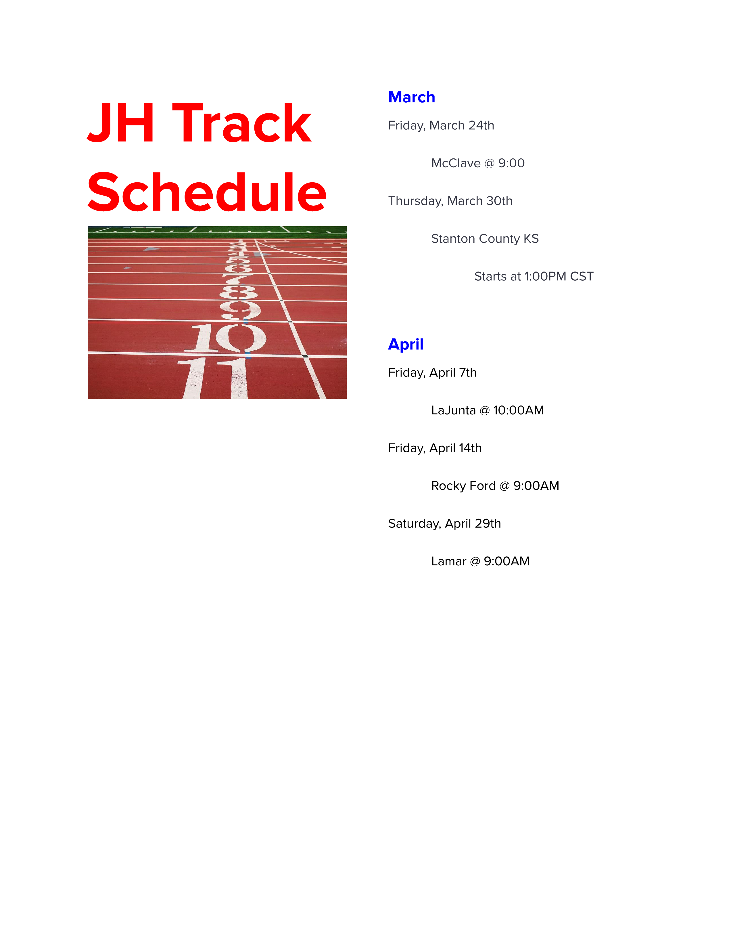 2023 Shorthorn Track and Field Schedule