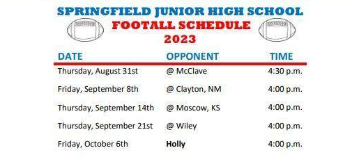2023 Junior High Football Schedule