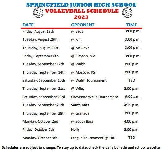 2023 Junior High Volleyball Schedule