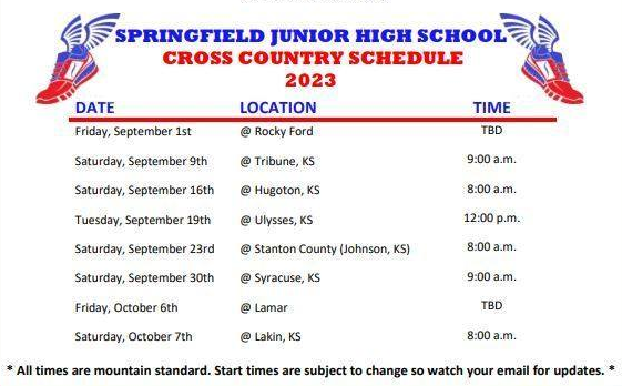 2023 Junior High Cross Country Schedule