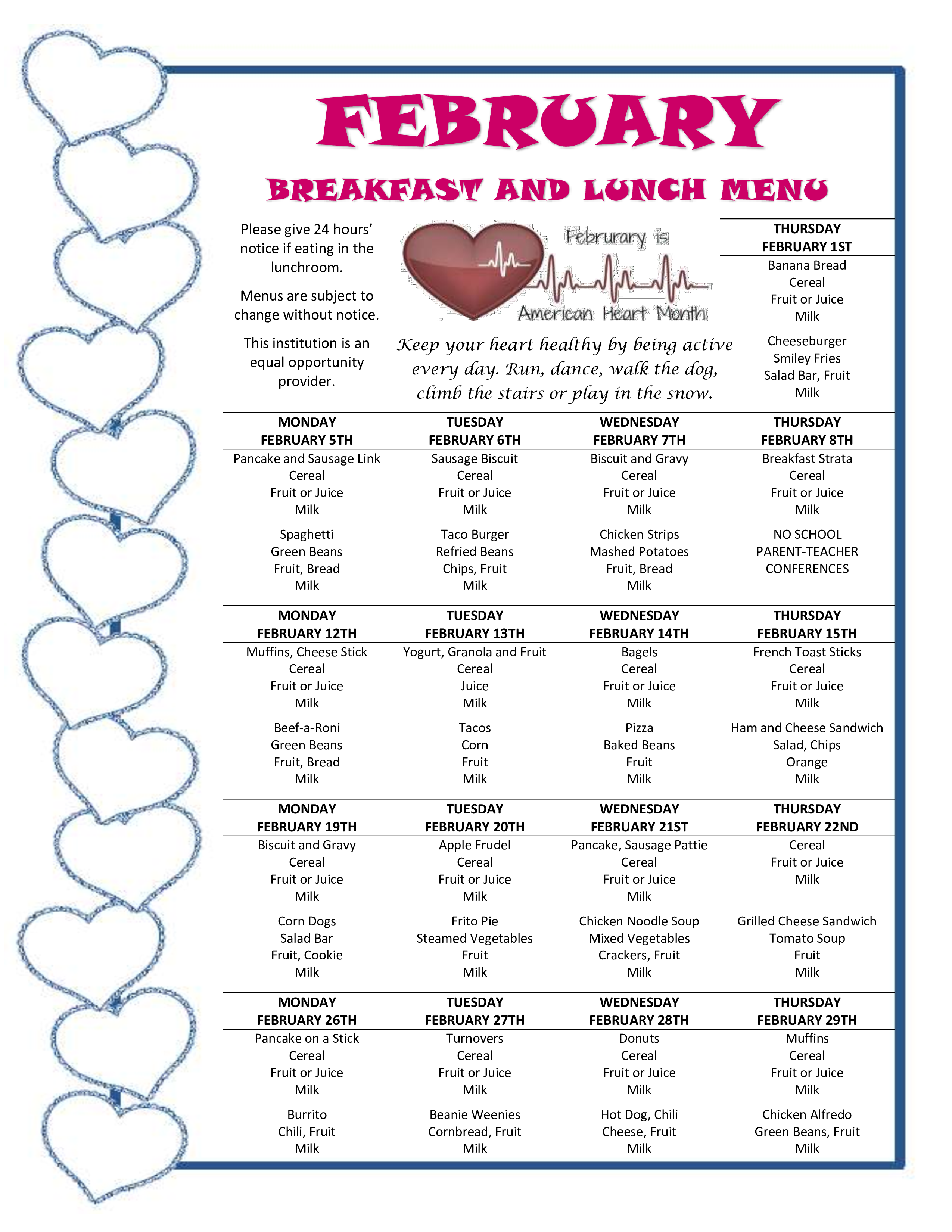 February 2024 Breakfast and Lunch Menu