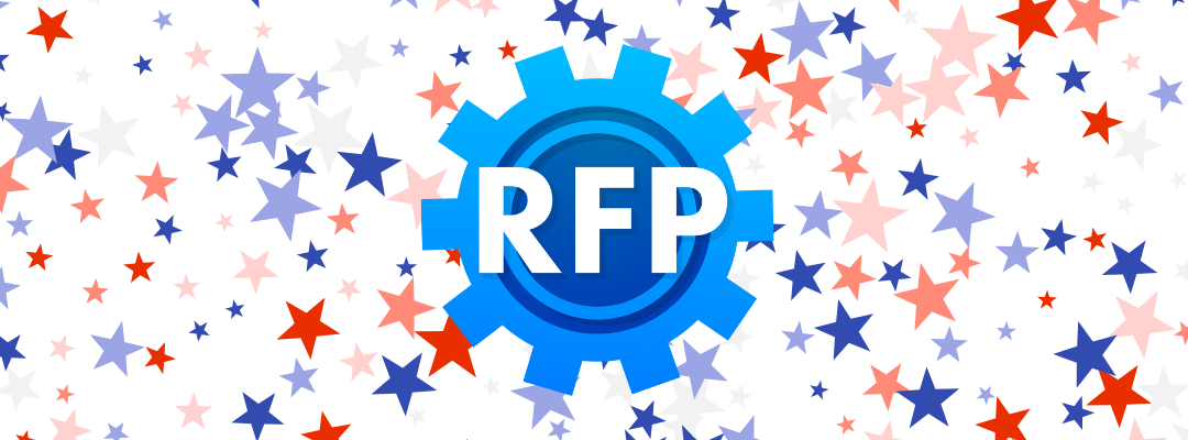 Picture of gear red white and blue star background and with letters RFP