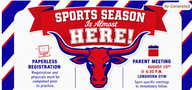 Sports Season is almost here! Paperless Registration Registration and physicals must be completed prior to practice Parent Meeting August 10th @ 6:30 pm Longhorn Gym Sport specific meetings to immediately follow.