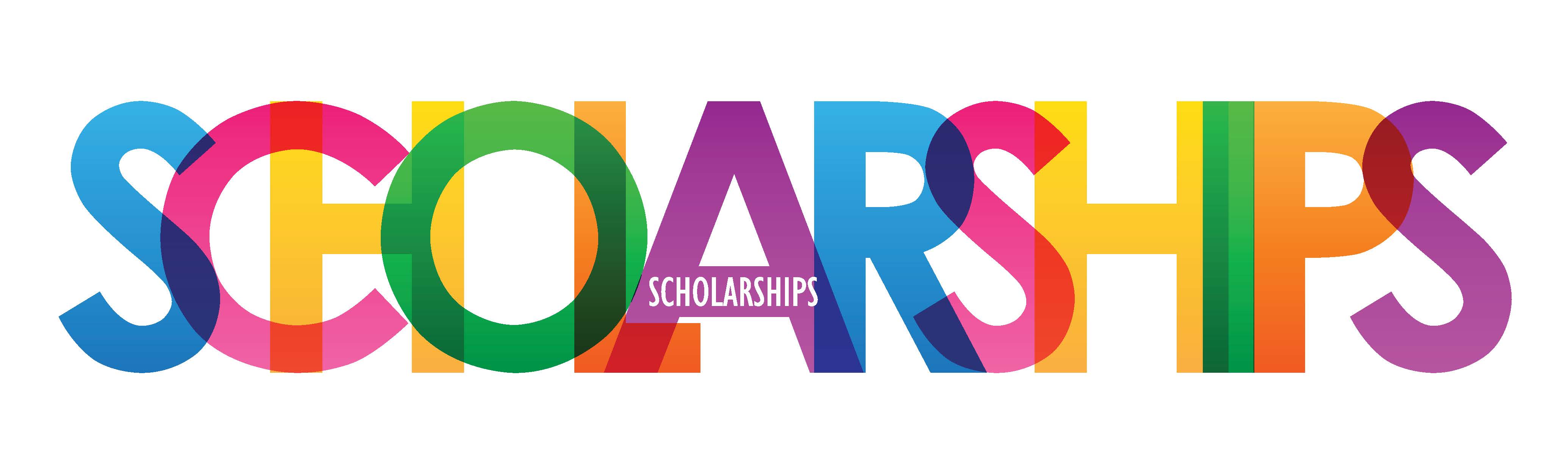 colorful overlapping block letters reading "Scholarships" 