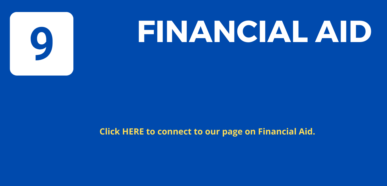 Step 9: On blue background, large white letters reading " Financial Aid'