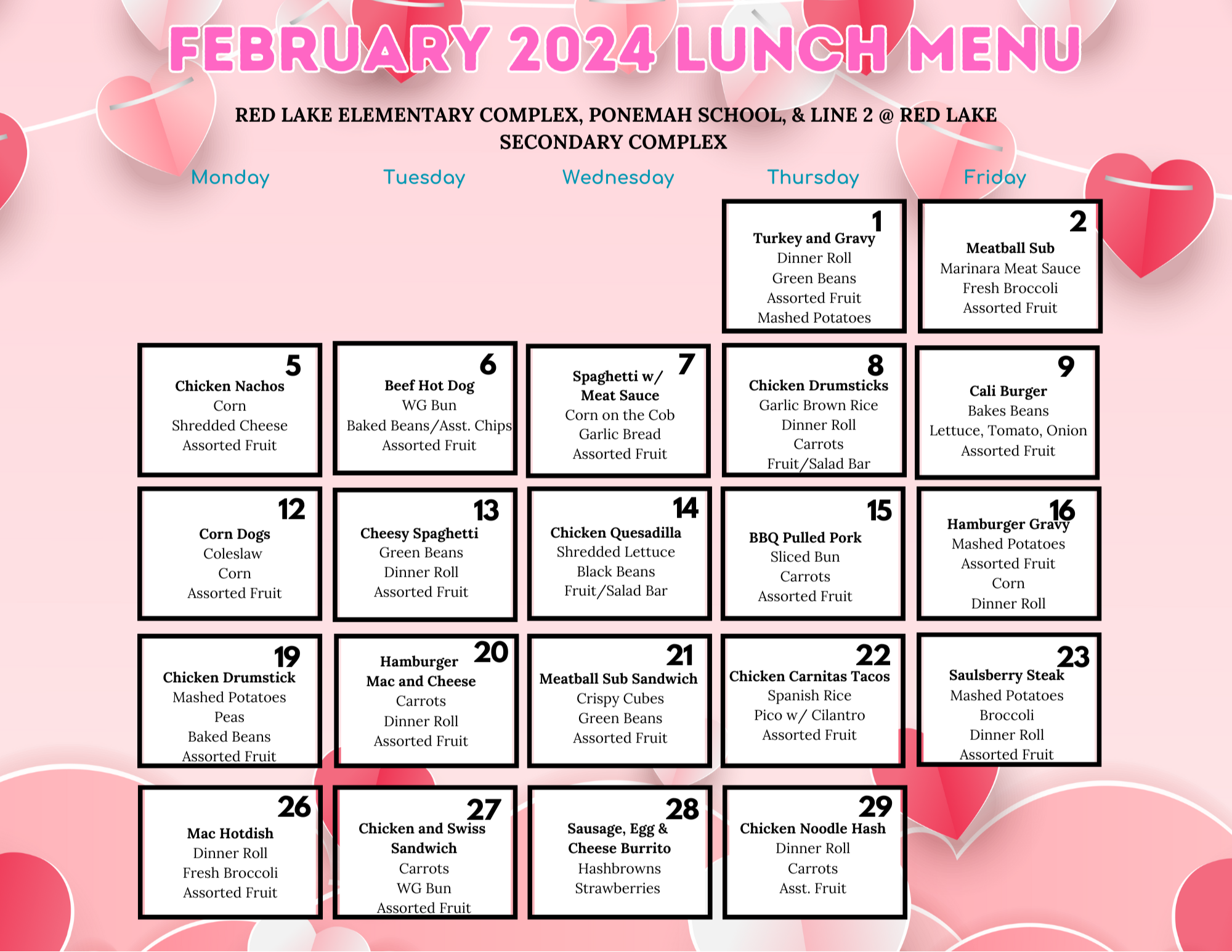 February lunch menu