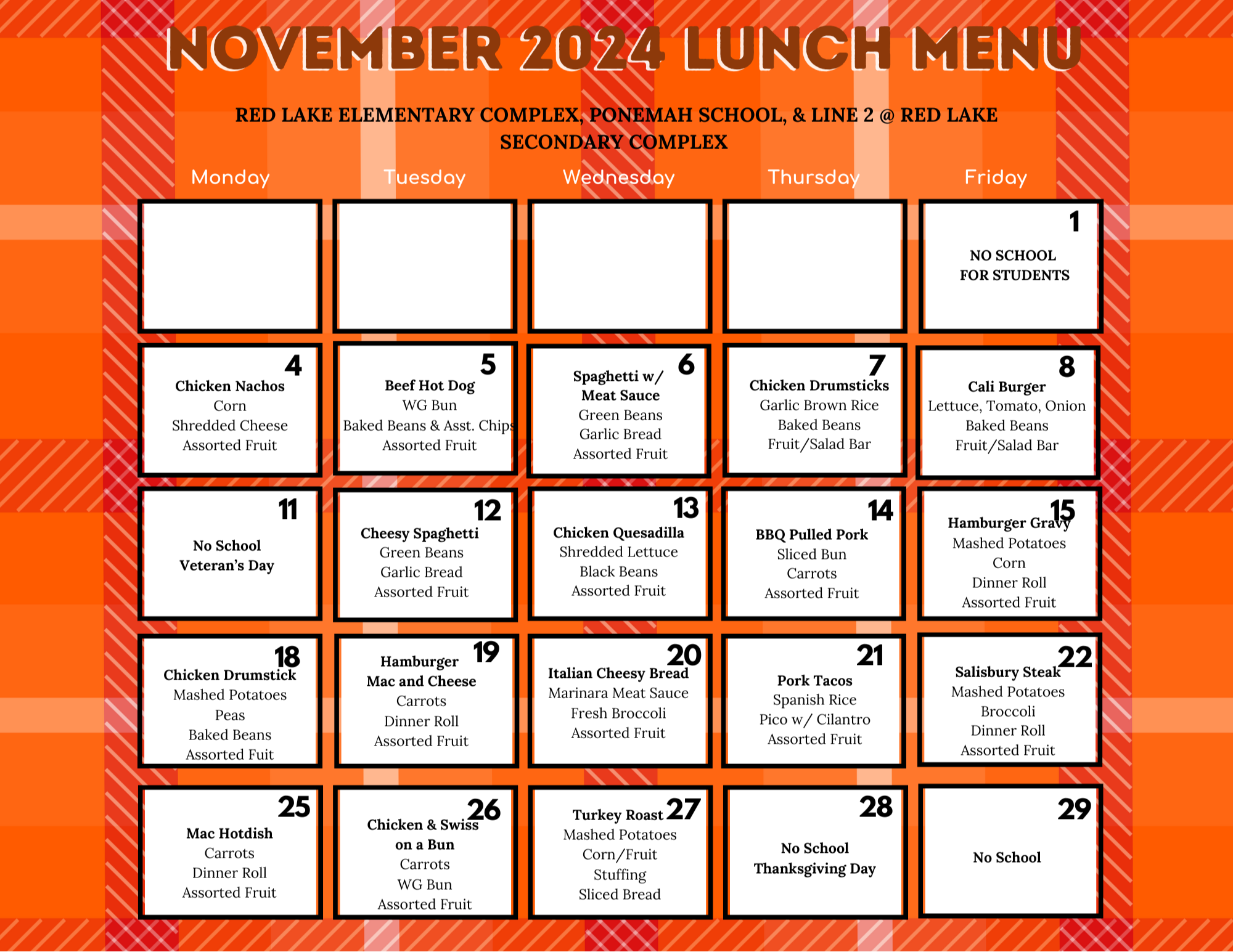 November Lunch Menu