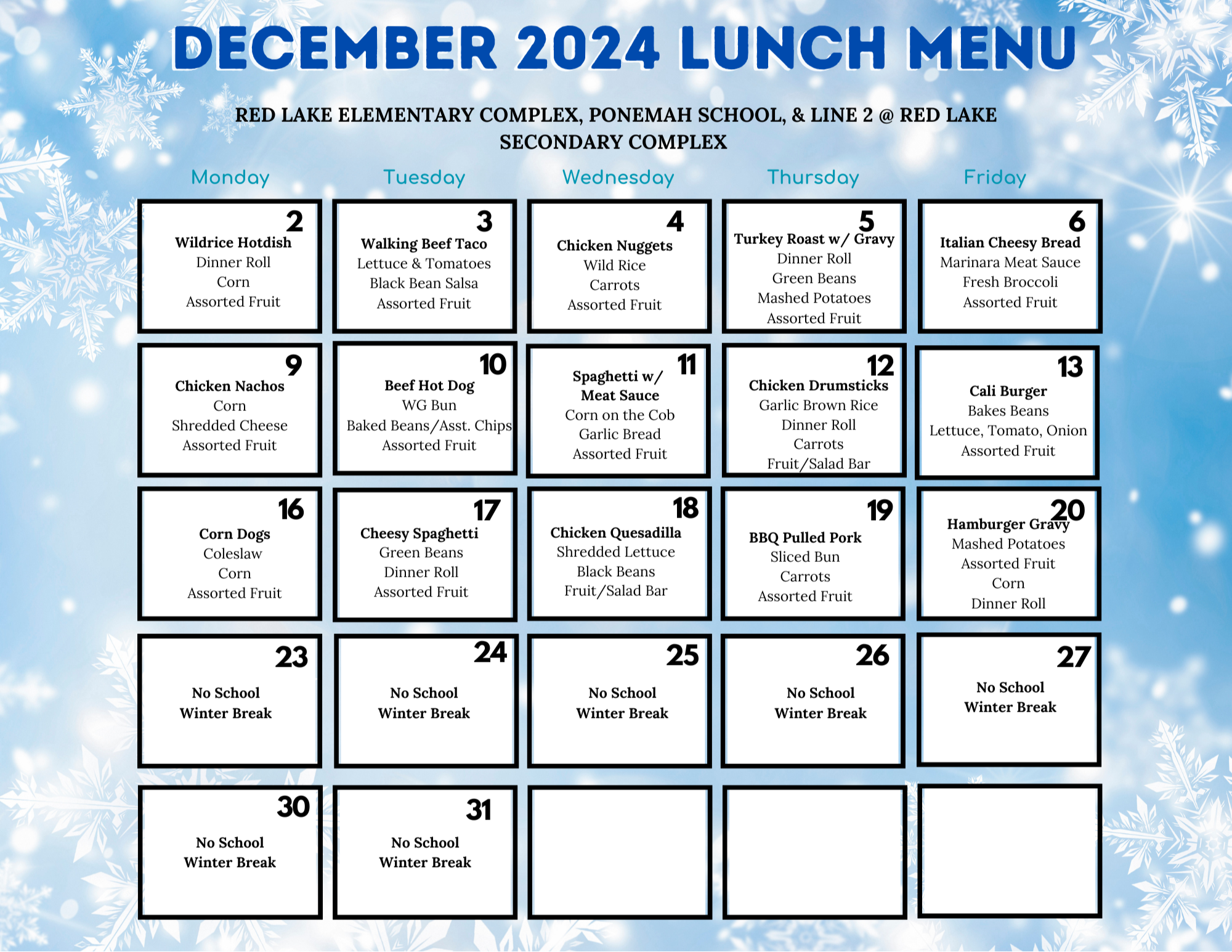 December Lunch Menu