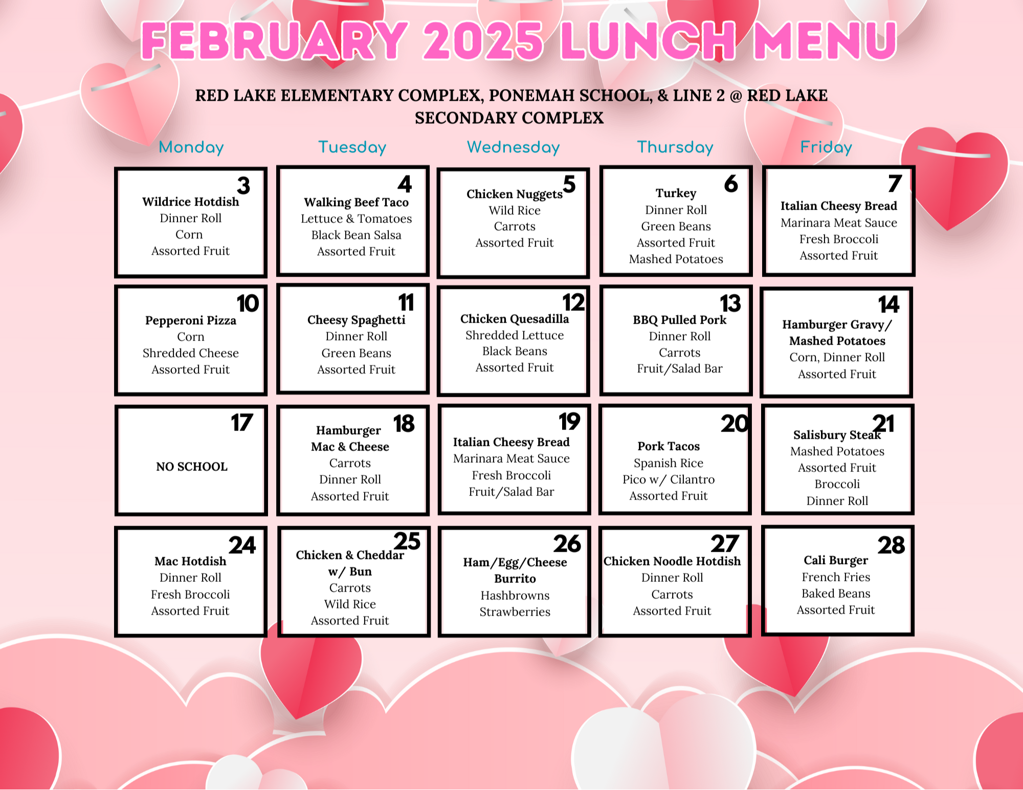 February Lunch Menu