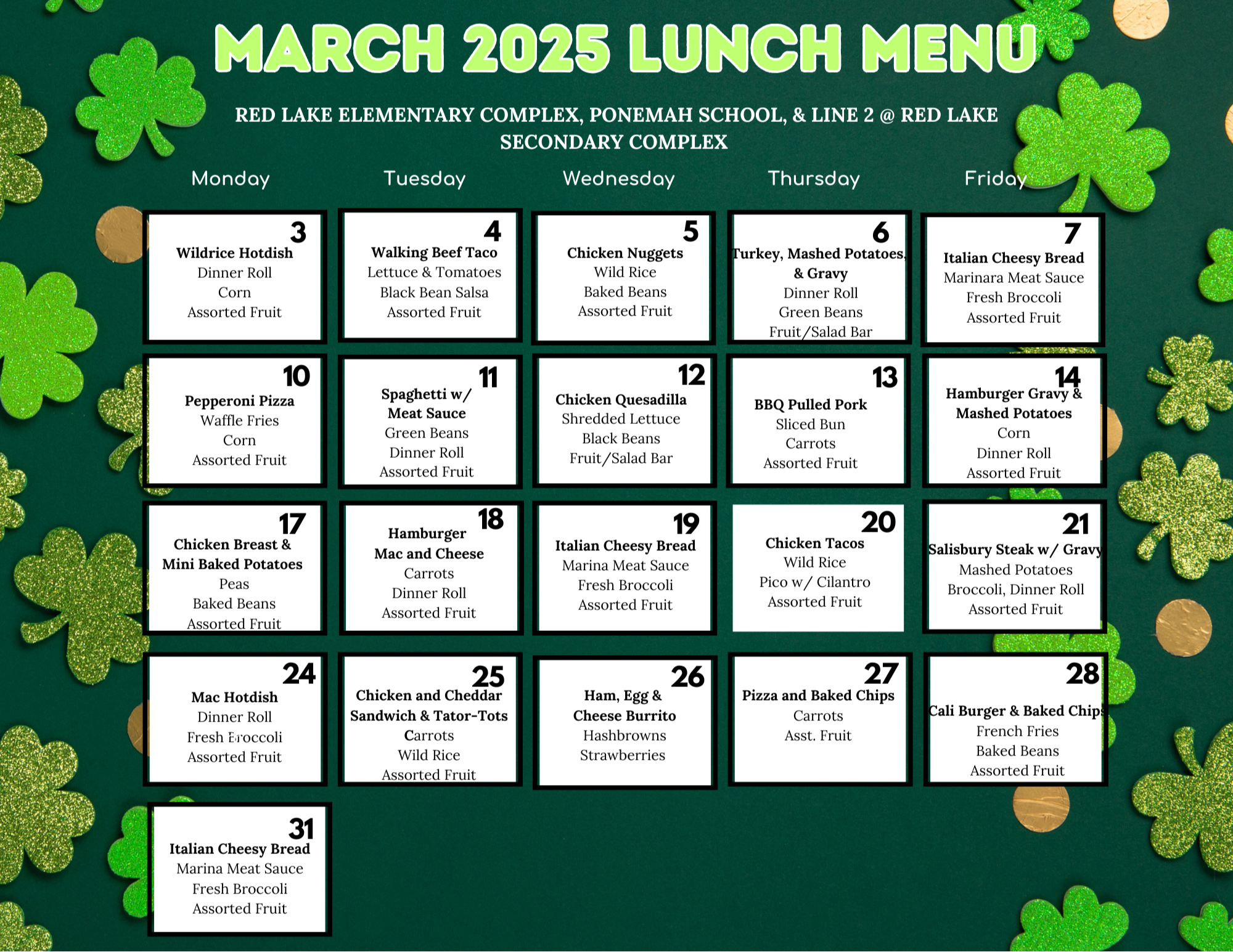 March Lunch Menu