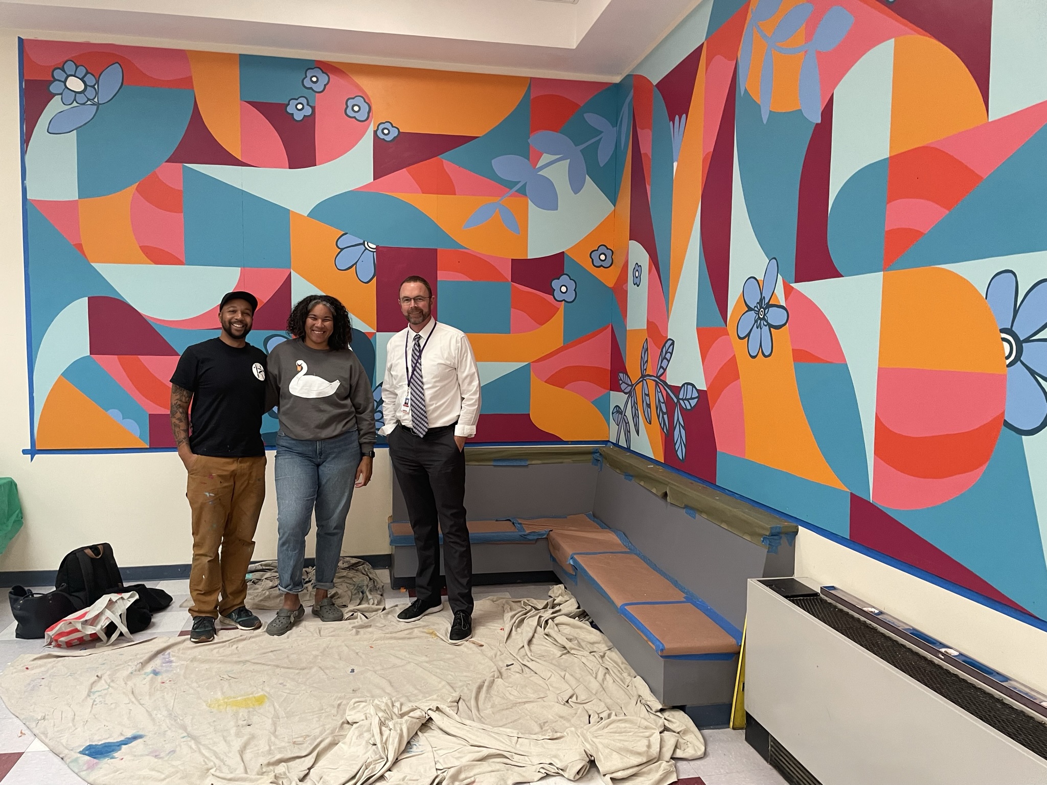 CEMS Mural artists and superintendent