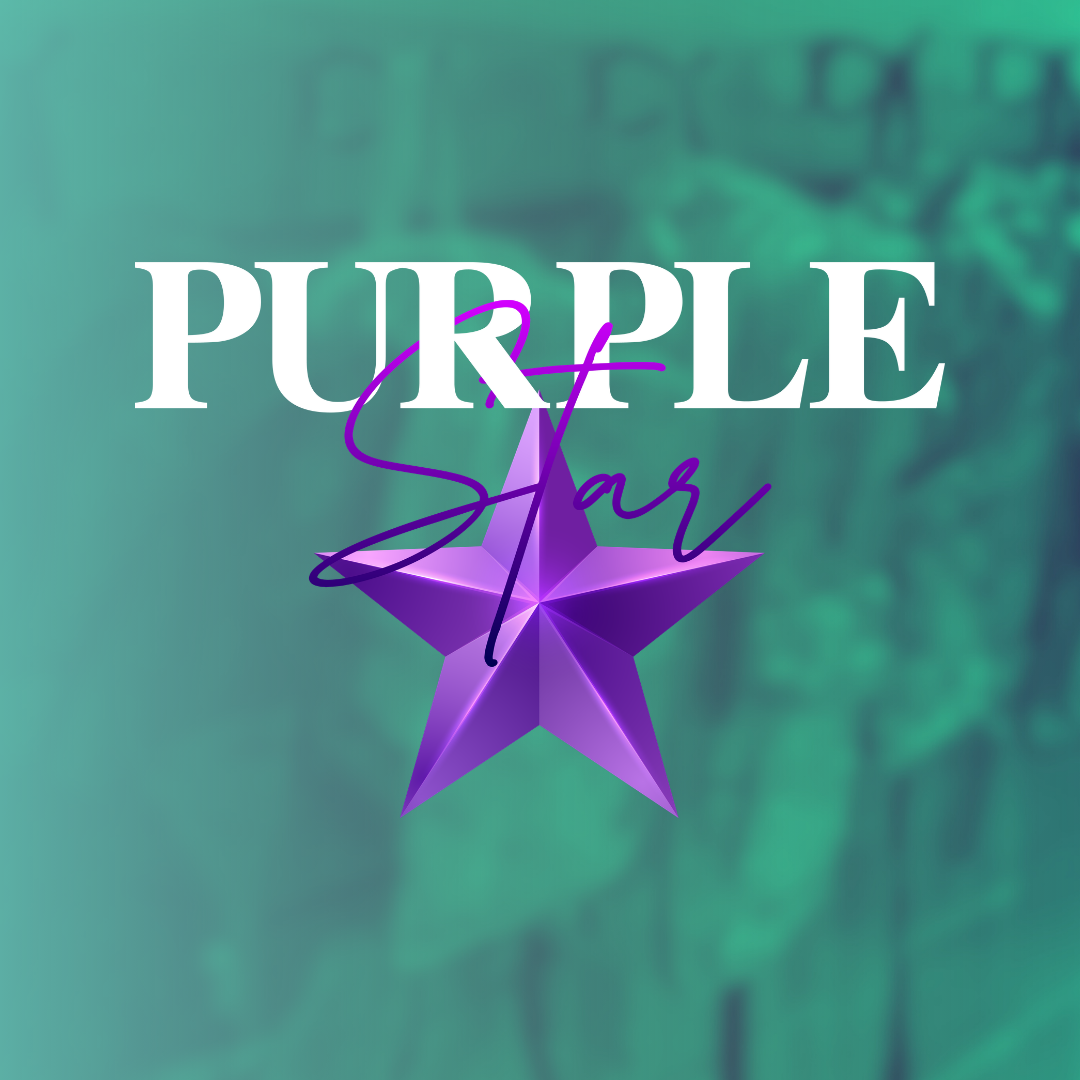 A purple star with the words "PURPLE Star" written in white above it, on a green background.