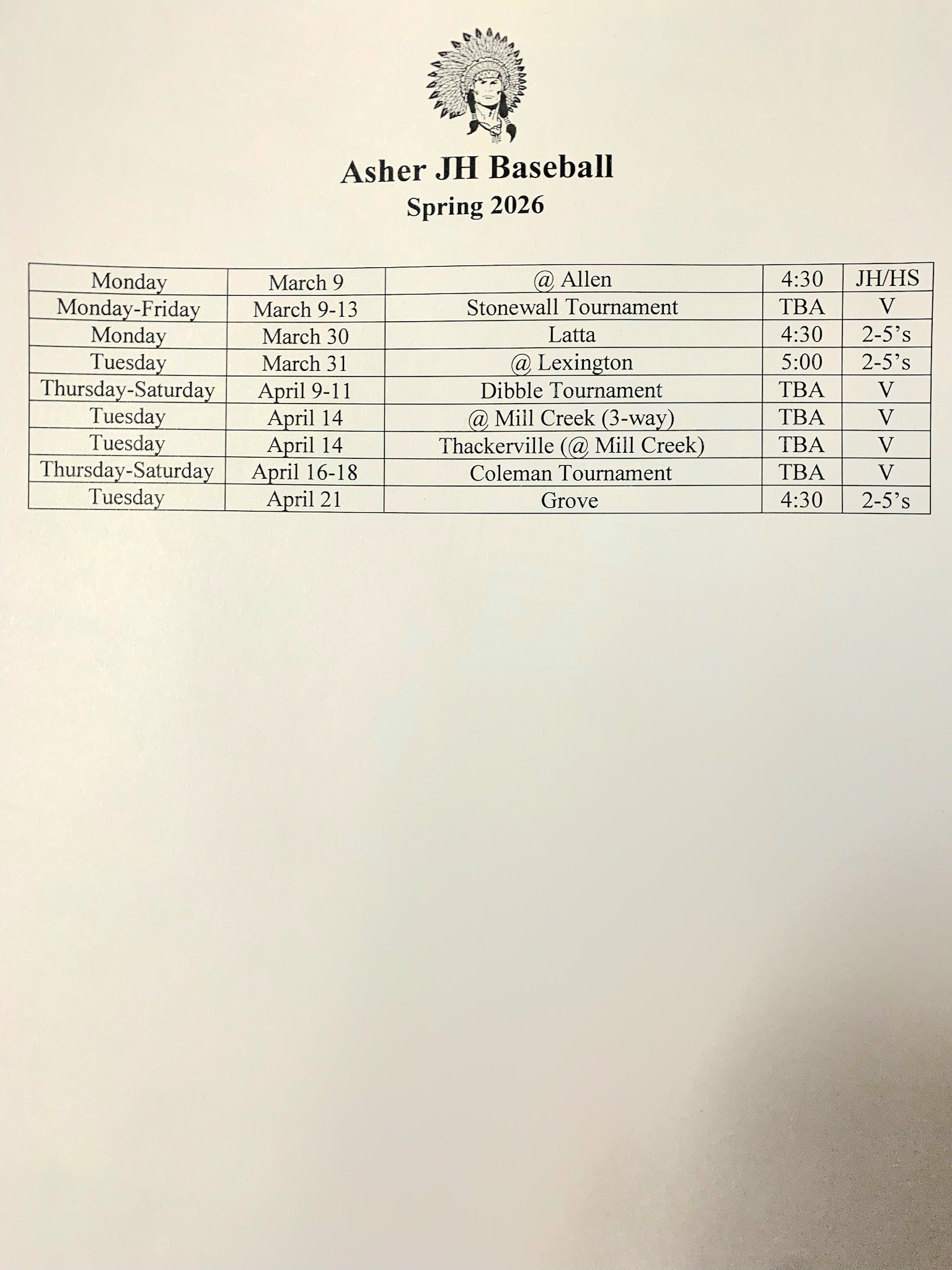 2026 Spring JH Baseball