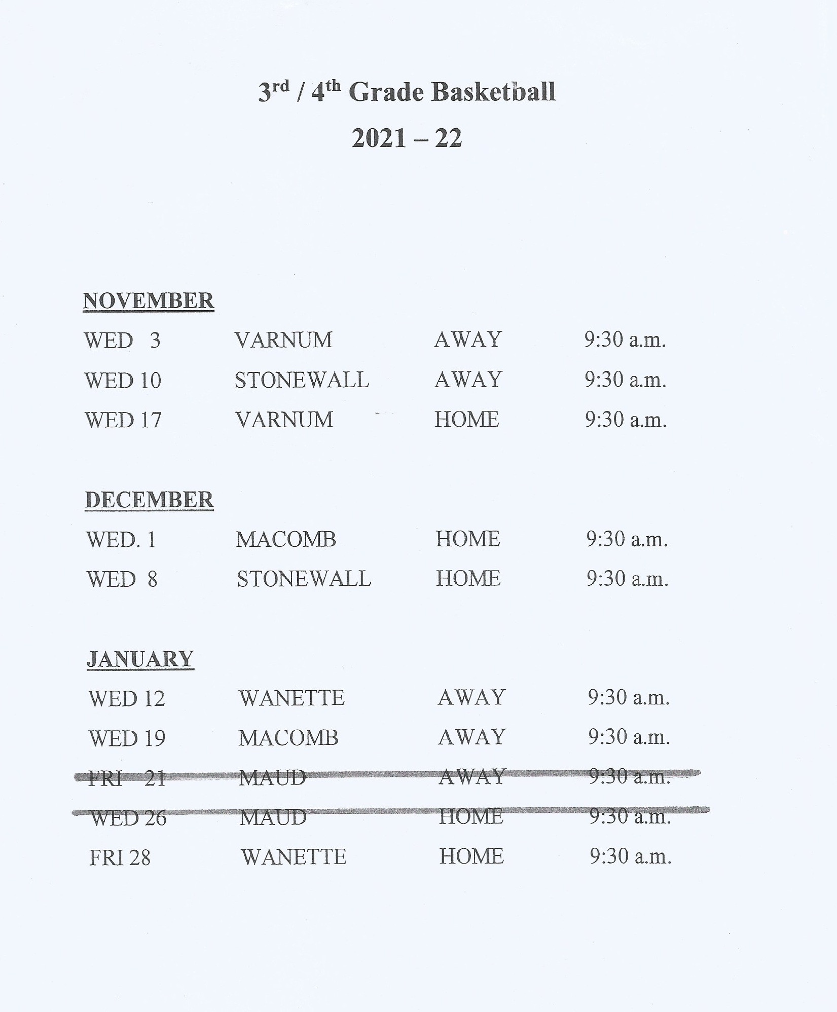 3rd 4th basketball schedule