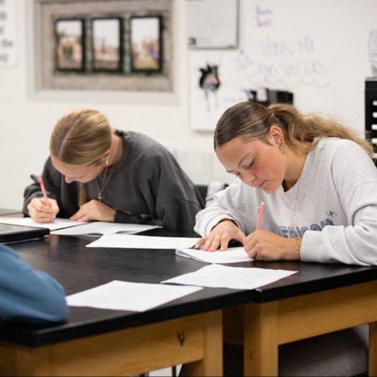 Student working with pen and paper