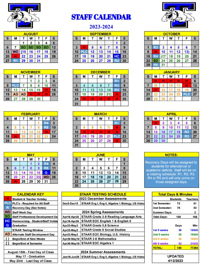 2324 STAFF CALENDAR Tahoka ISD