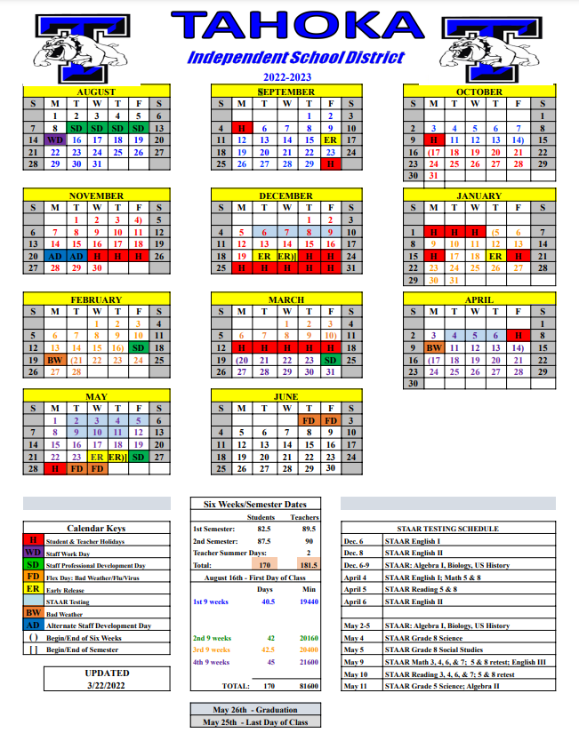 Tahoka Independent School District Calendar 2023