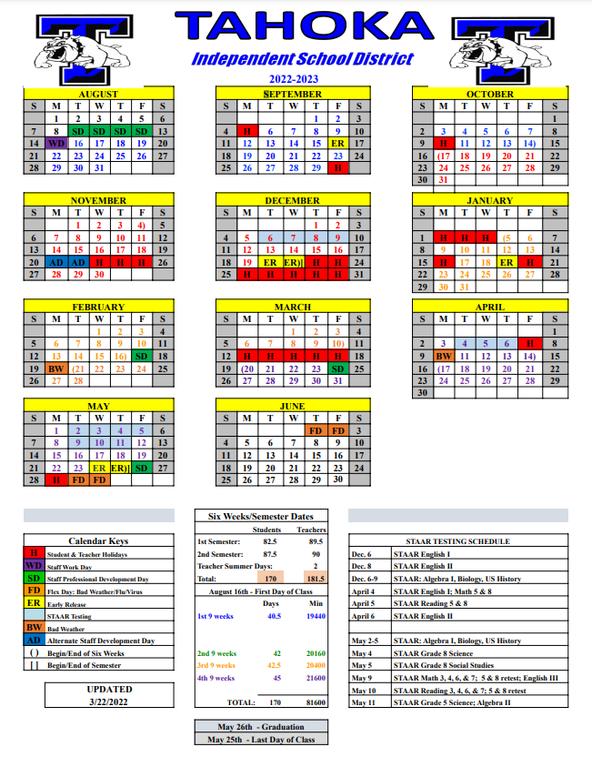 School Calendars for Districts in the Lubbock Area: 2022-2023