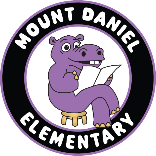 Mount Daniel Elementary logo with Danny the Purple Hippo