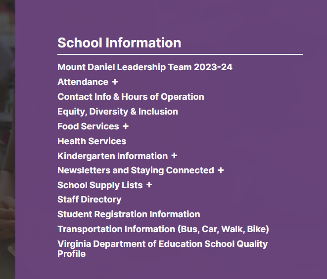 School website  menu