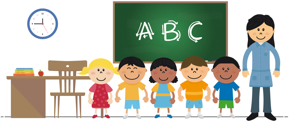 teacher and kids at school illustration