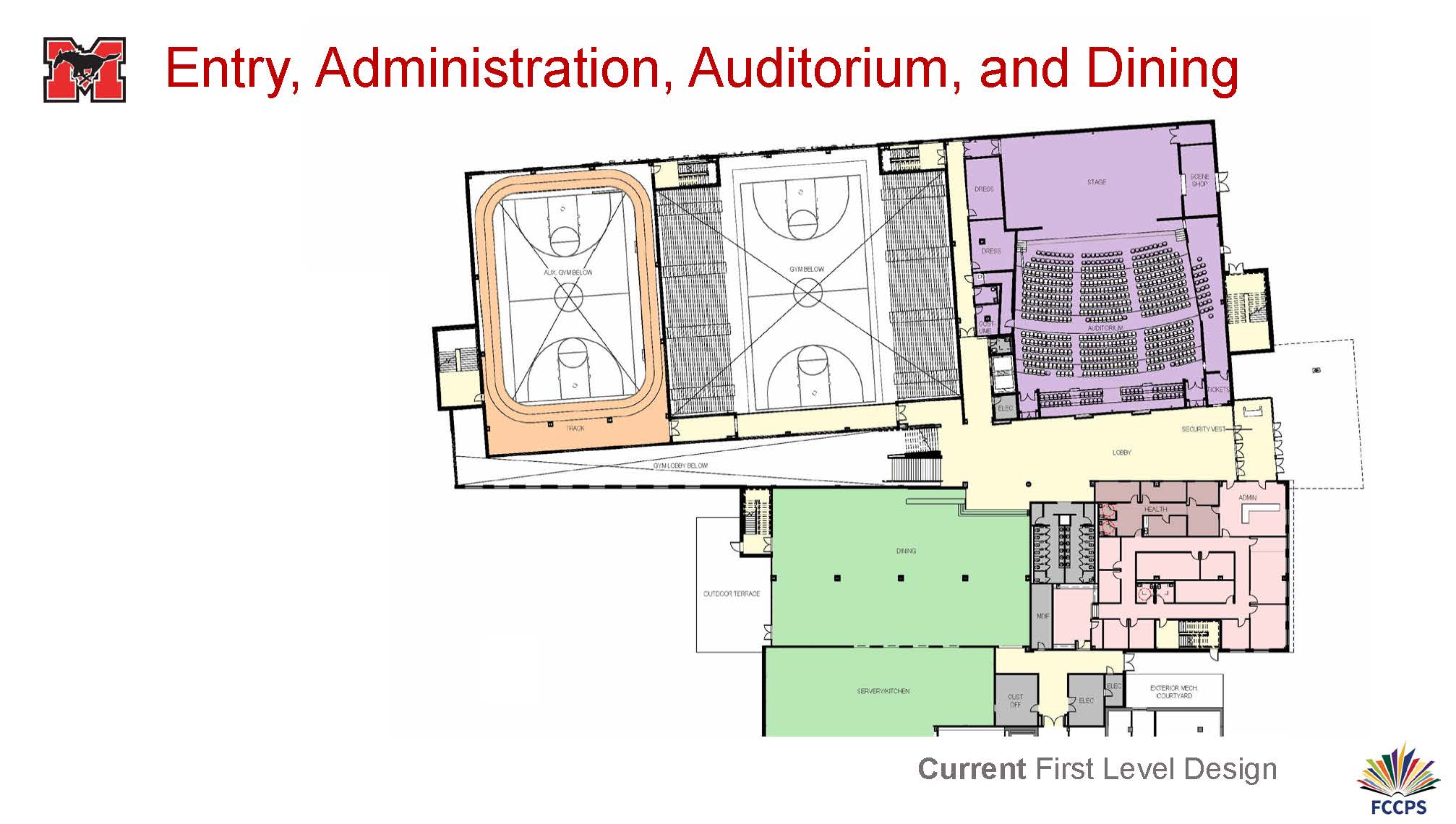 Entry, Administration, Auditorium, and Dining