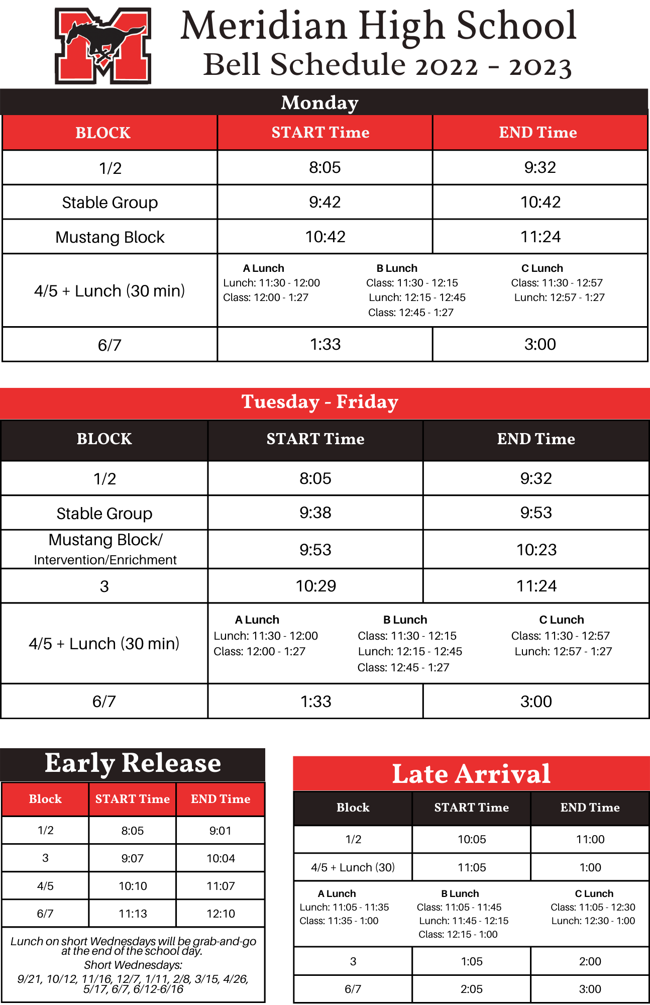 20222023 Bell Schedule Meridian High School