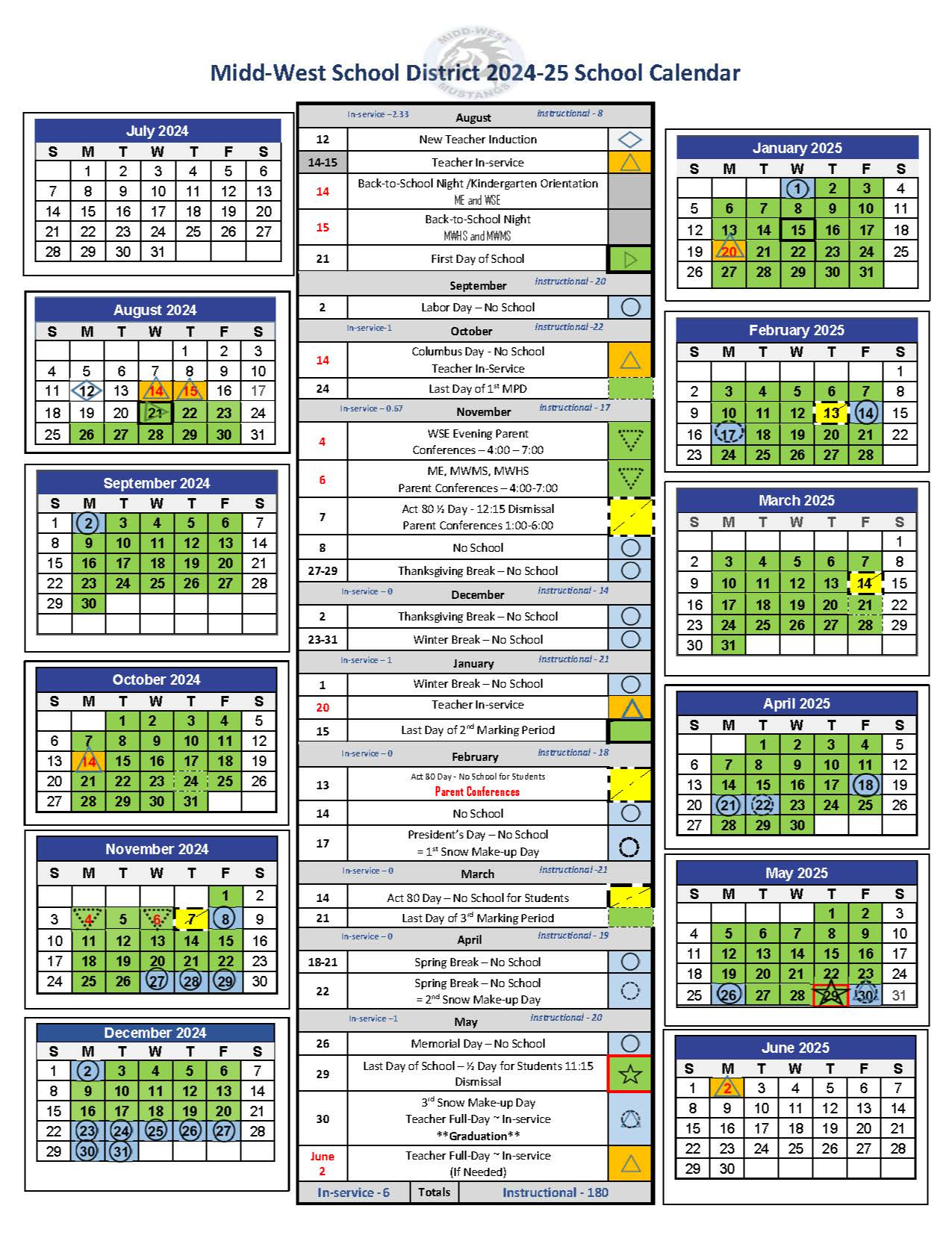 2024-2025 School Year Calendar | Midd-West School District