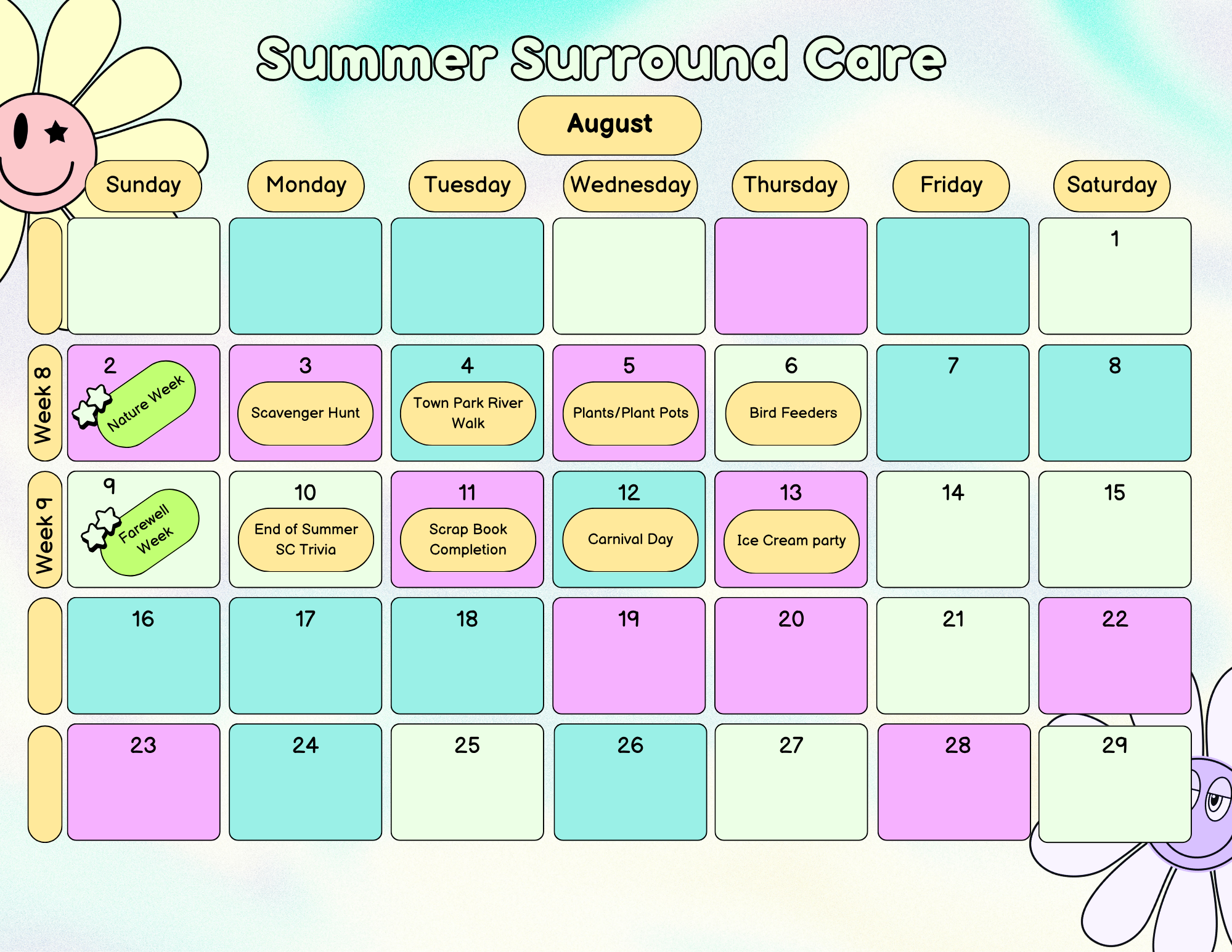 August Calendar of Events