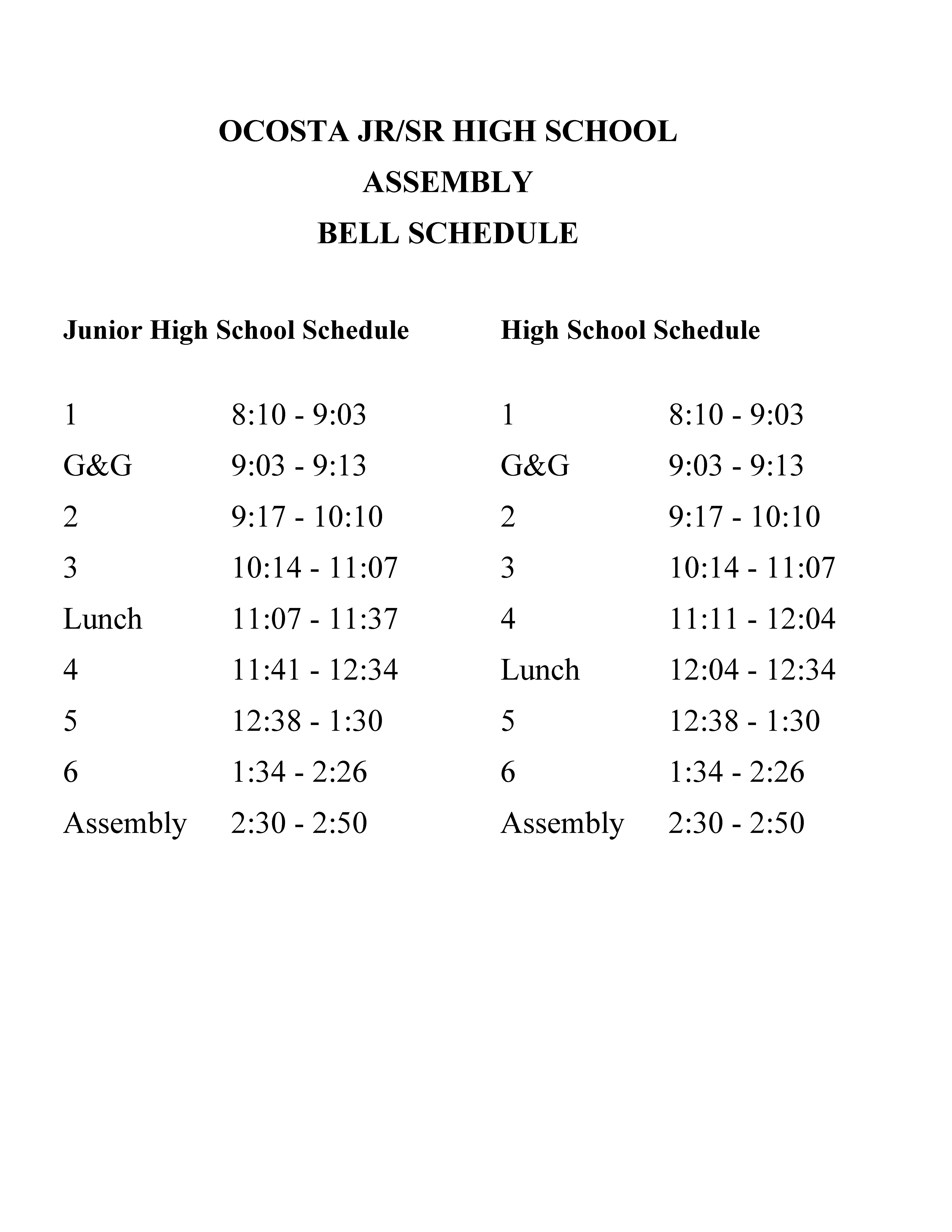 Assembly Bell Schedule