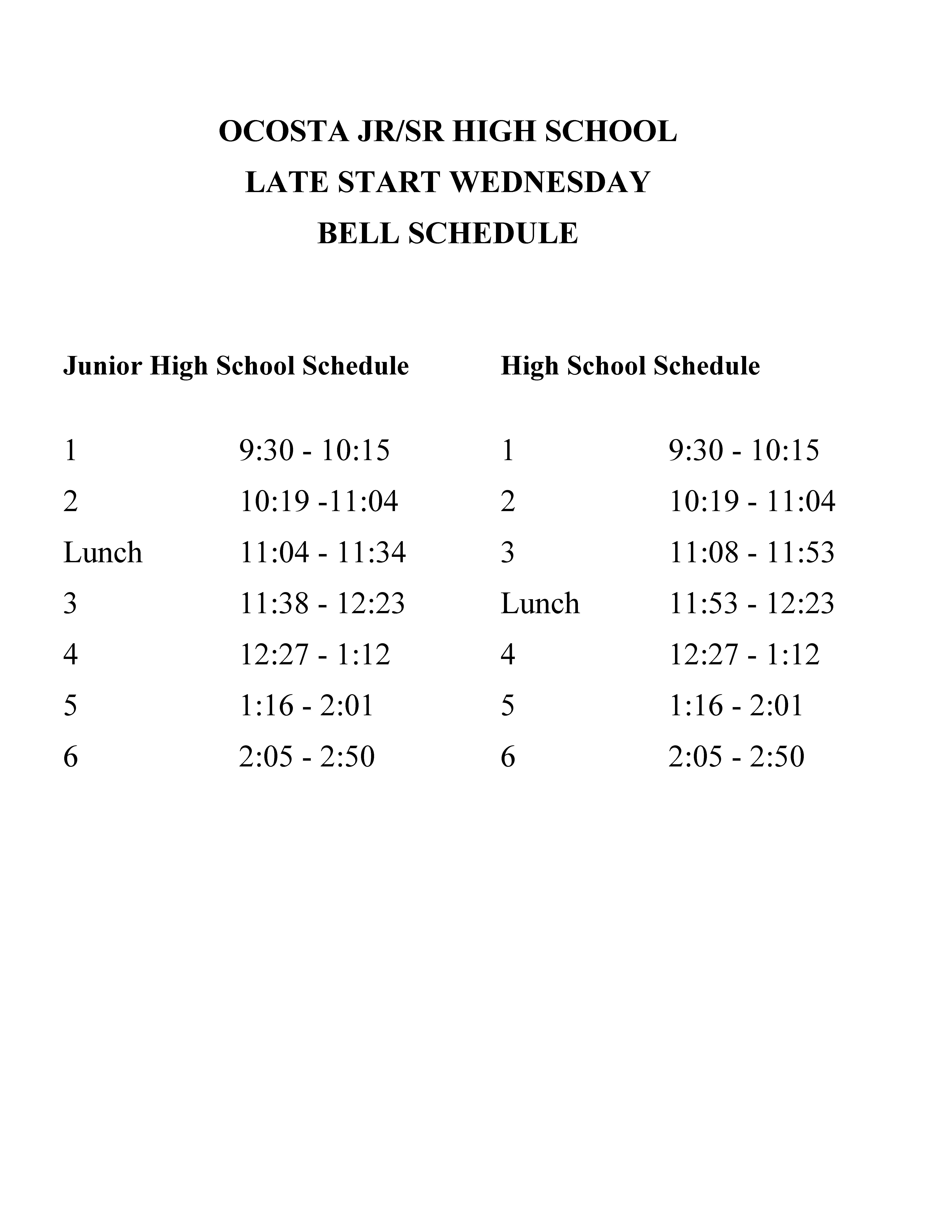 Late Start Wednesday Bell Schedule