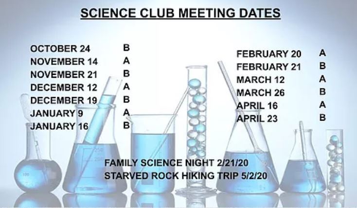 Science Club Meeting dates from 2019-2020 school year