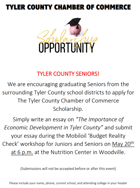Tyler County Chamber of Commerce Scholarships