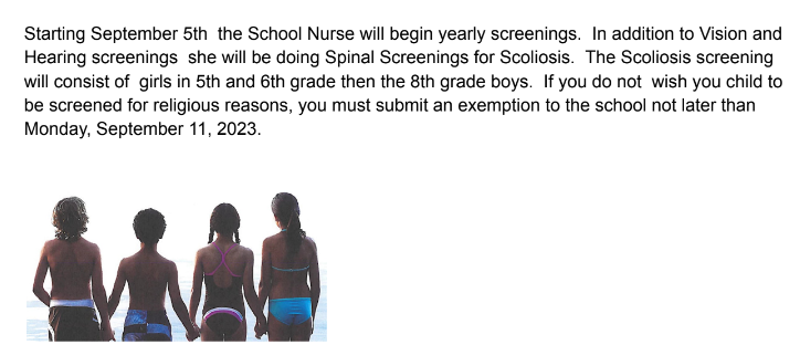 Notice of student health screenings