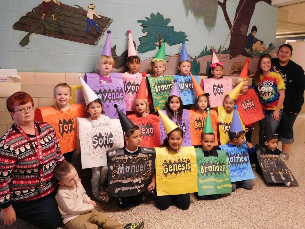 Photo of the students dressed up as color crayons