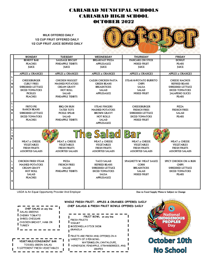 School Lunch Menus Carlsbad Municipal Schools