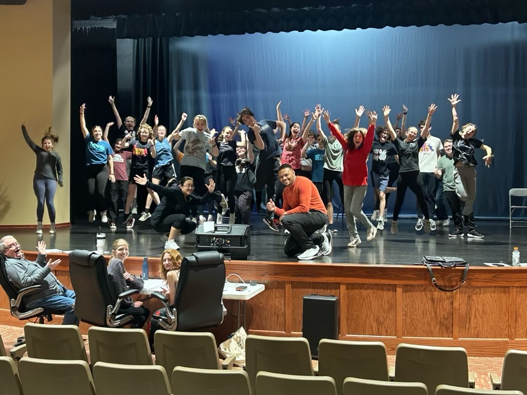 Picture of full cast, choreographers, stage director, and stage managers