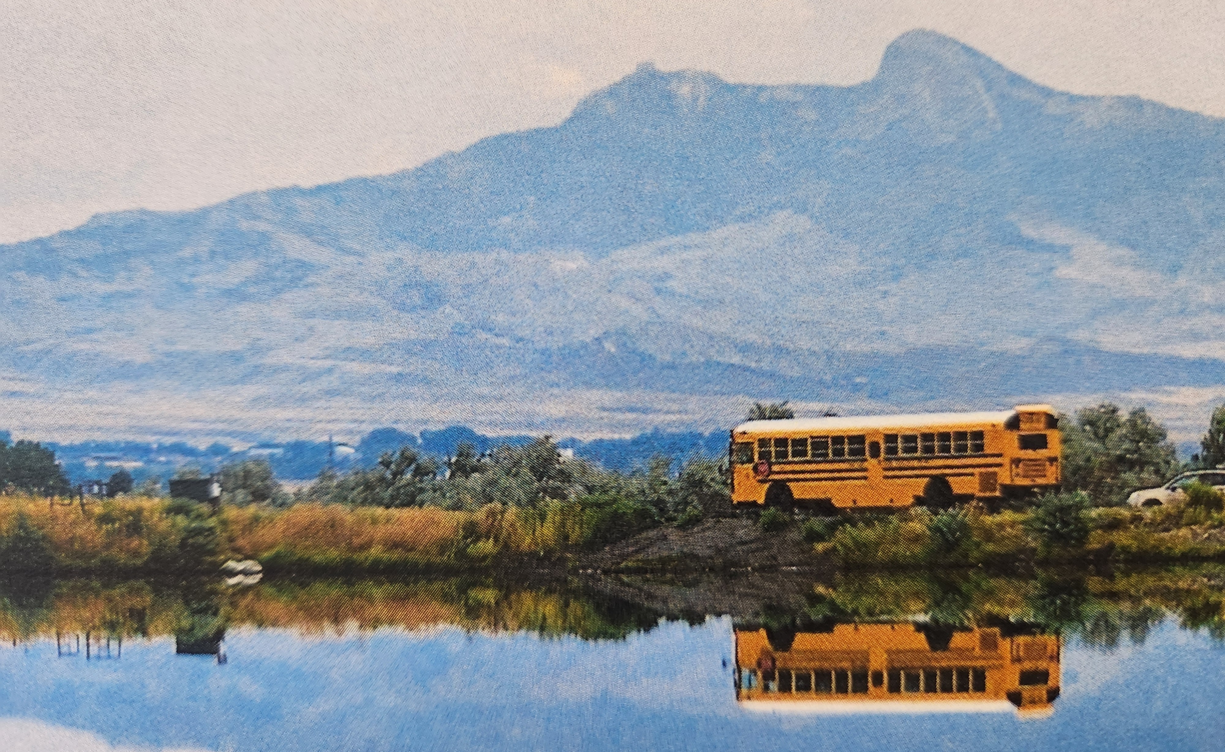 Bus by lake