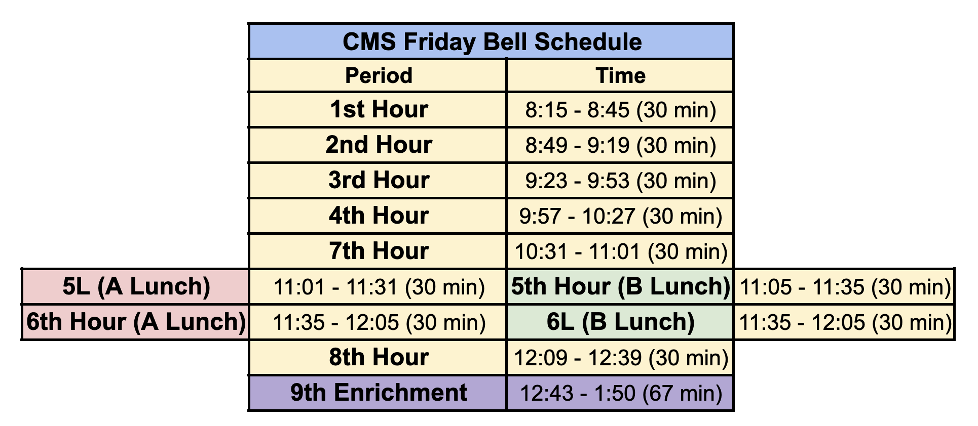 Bell Schedule Friday