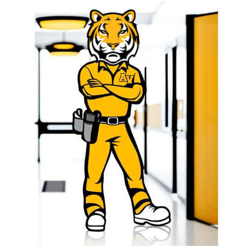 maintenance man with tiger head