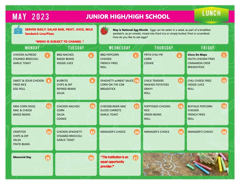 APril  Lunch Menu
