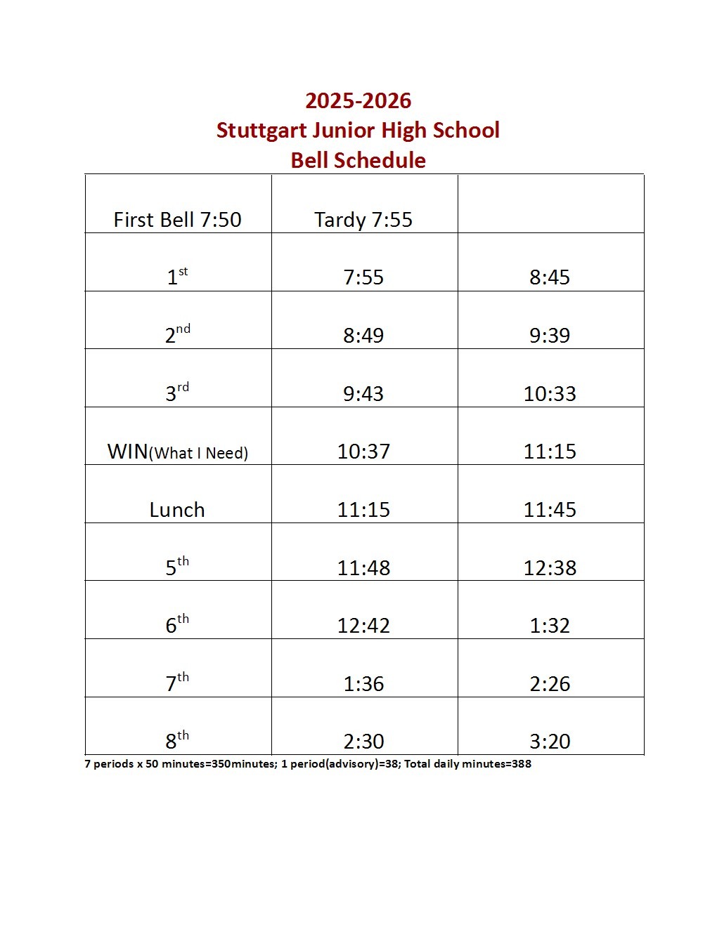 2025-2026 Bell Schedule