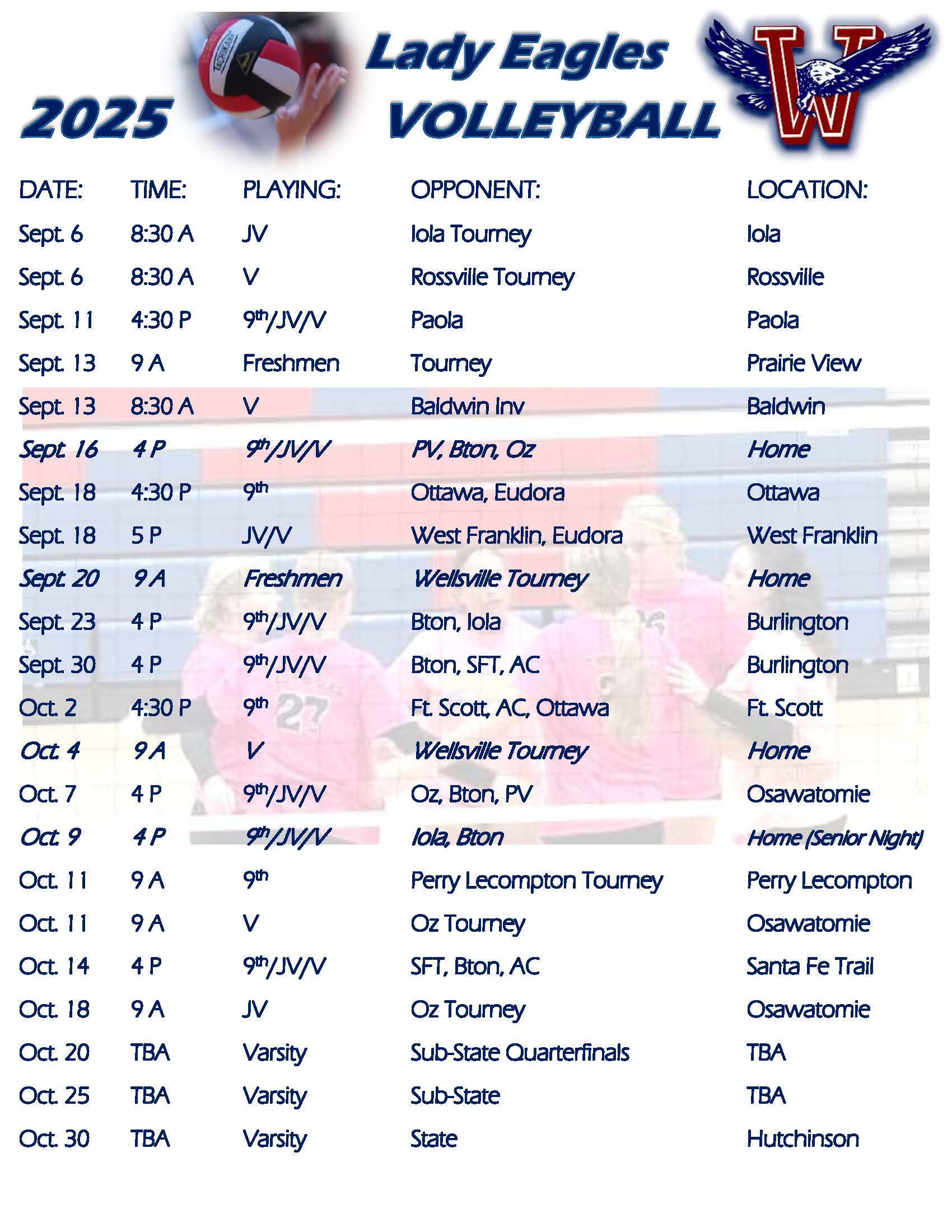 2025  VB schedule