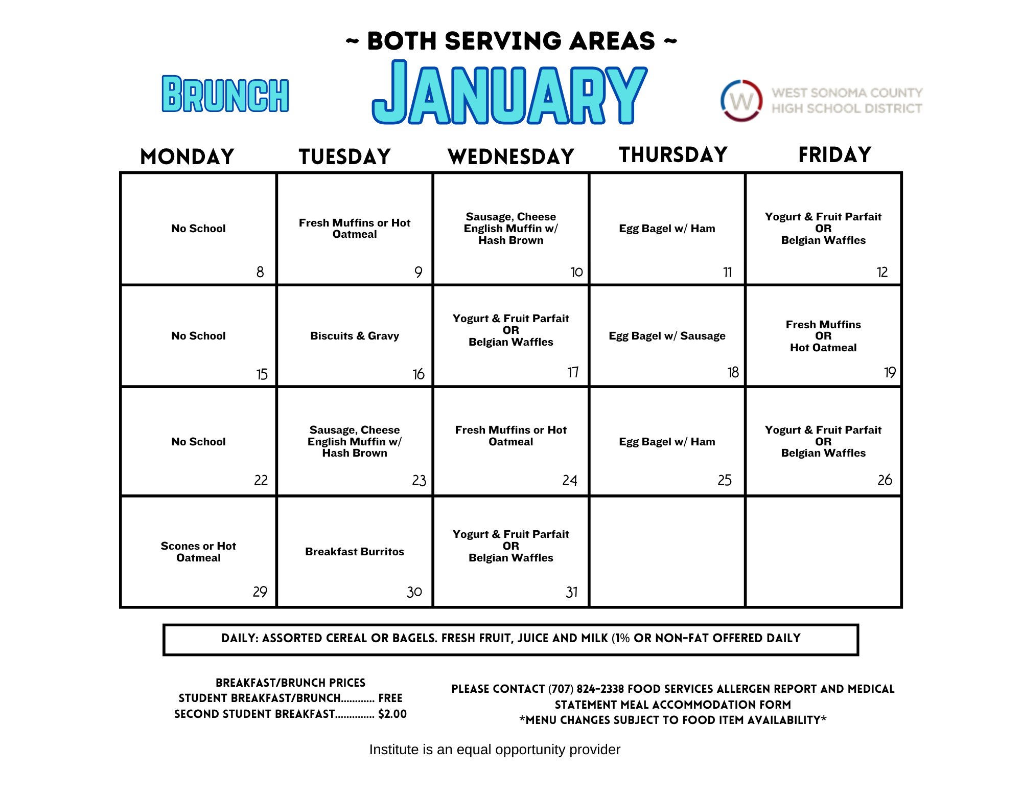 THIS MONTH'S CAFETERIA MENUS | West Sonoma County Union High School ...