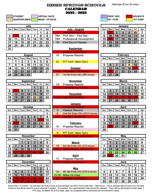 Heber Springs School District Calendar 2023 and 2024