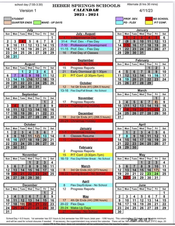 School Calendar | Heber Springs Schools School Calendar | Heber Springs Schools