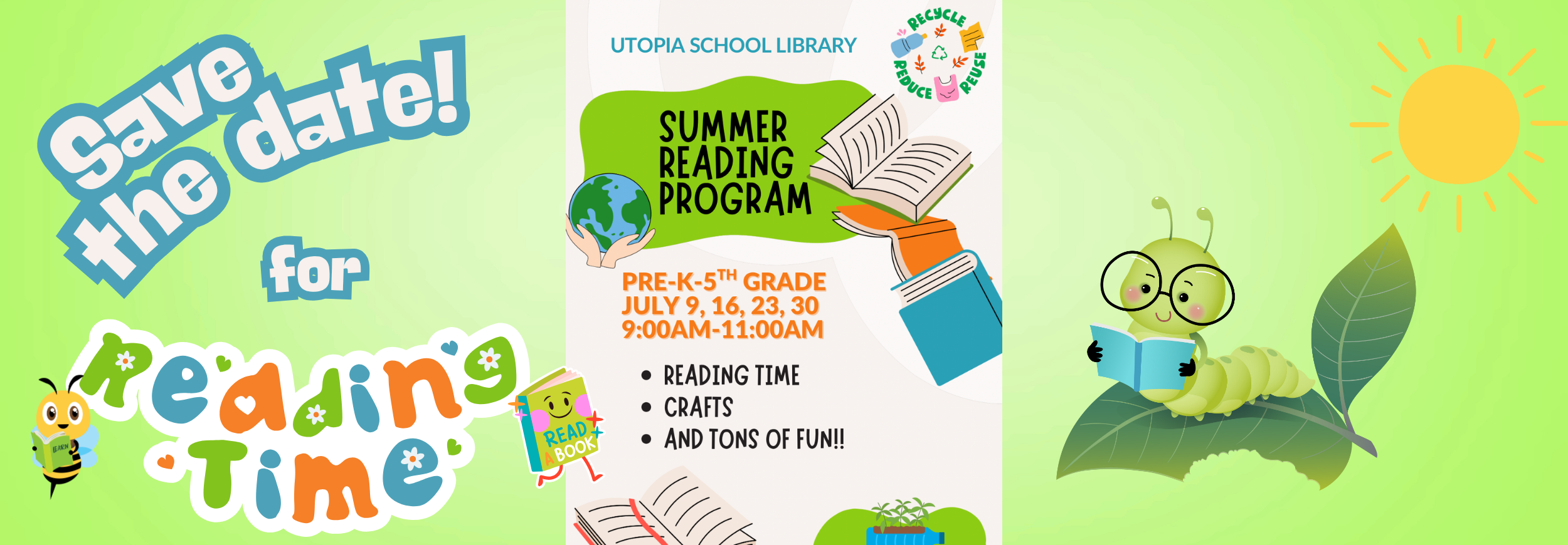 Summer reading program - PK-5th grade, July 9, 16, 23,30 9:00 AM-Noon