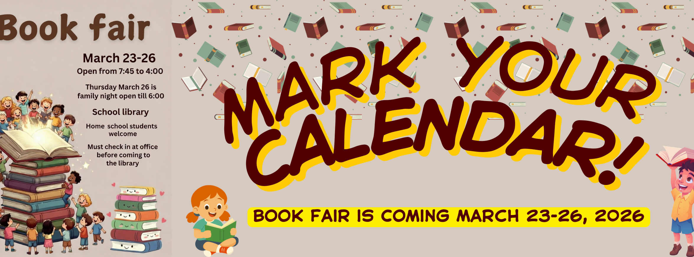Mark your calendar. Book Fair is coming March 23-26, 2026. Visit https://www.scholastic.com/bf/utopiaschool1 for the online fair.