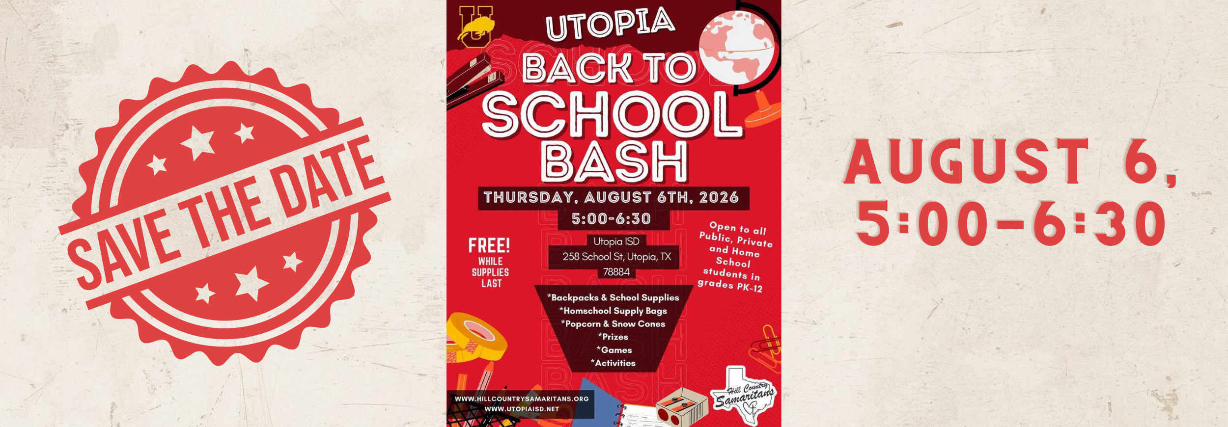 Save the Date: Utopia Back to School Bash, Thursday, August 6, 5:00-6:30